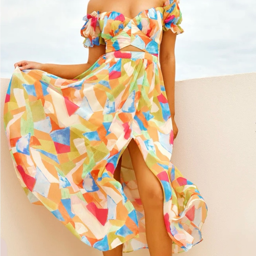 Sage Multicolor Off-Shoulder Dress